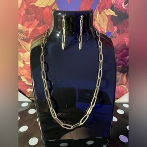 SET 18k Solid Dubai Yellow Gold Paperclip Necklace AND Earrings! Brand New!